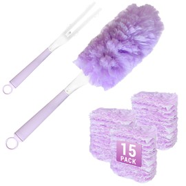 Asheyya 15 Pcs Dust Magnet Refills, Disposable Double Surface Dust Magnet Starter Kit with 1 Extra Handle for Home & Car Cleaning