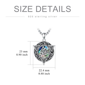 ROMANTICWORK Viking Valknut Necklace 925 Sterling Silver Viking Celtic Knot Pendant Necklace Abalone Pendant Norse Jewellery for Men Women