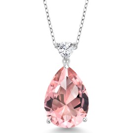 Gem Stone King 925 Sterling Silver Peach Nano Morganite Pendant Necklace For Women (11.12 Cttw, Pear Shape 18X13MM, with 18 Inch Chain)