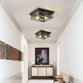 DIKAIDA 2Pack Rustic Flush Mount Ceiling Light Fixture, Modern Farmhouse Light Fixture, Kitchen Hallway Light Fixtures for Bedroom,Dining Room Entryway,Industrial Metal Cage Ceiling Light