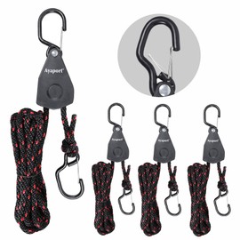 Ayaport Rope Tie Down Ratchet 3/8" x 14' Heavy Duty Tie Down Straps Kayak Straps with Safety Lock S Hook Rope Hanger Roller Pulley System