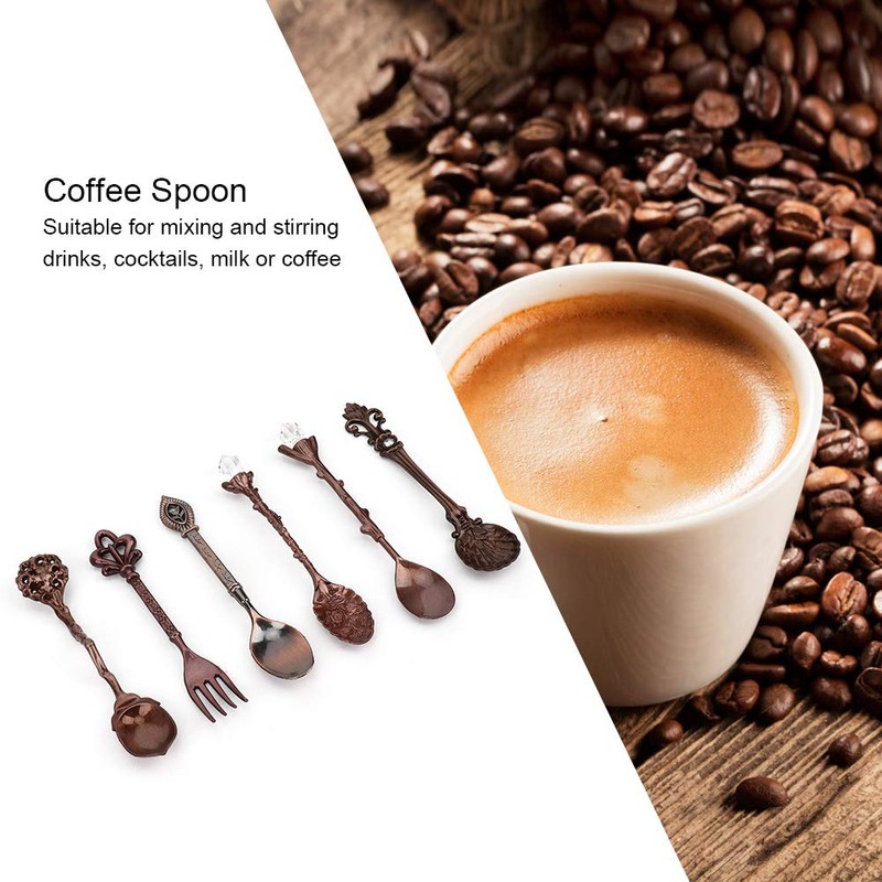 6 Pcs/Set Vintage Carved Coffee Spoons Teaspoons Retro Zinc Alloy