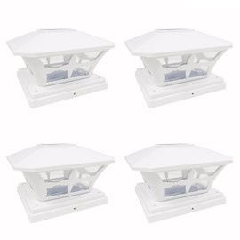 iGlow 4 Pack White Outdoor Garden 6 x 6 Solar SMD LED Post Deck Cap Square Fence Light Landscape Lamp PVC Vinyl Wood