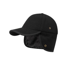 Gisdanchz Mens Womens Winter Hat with Ear Flaps Fur Wool Baseball Cap Hat with Earflap Ear Warmer for Cold Weather Outdoor Fishing Hiking Walking Hunting Military Army Winter Cap Earflap, Black S/M