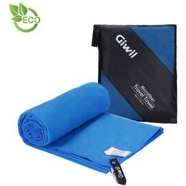 Giwil Premium Microfiber Towel for Travel, Sports & Outdoors Towel Bath Towels (55" X 28") Fast Drying Absorbent Ultra w/Mesh Carry Bag, Antibacterial Quick-Dry Beach Towels Blue
