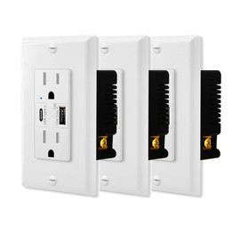 NineLeaf 3 Packs USB Wall Outlet Receptacle Dual USB (Type-C & Type-A) High Speed Charing Ports (Total 5.8A/5V) 15A Tamper Resistant Duples Outlet with Wall Plate UL Listed White