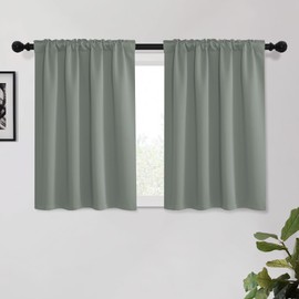 KGORGE Grayish Green Small Window Curtains, Privacy Thermal Insulating Drapes Light Blocking Room Darkening Energy Saving Curtains for Bedroom Kitchen, Back Tab Rod Pocket, W52 x L45, 2 Panels