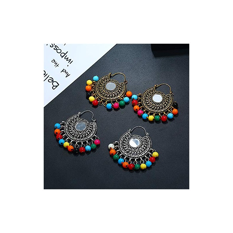 Antique Ethnic Brocade Mexico Gypsy Engraved Lotus Hook Dangle Earrings