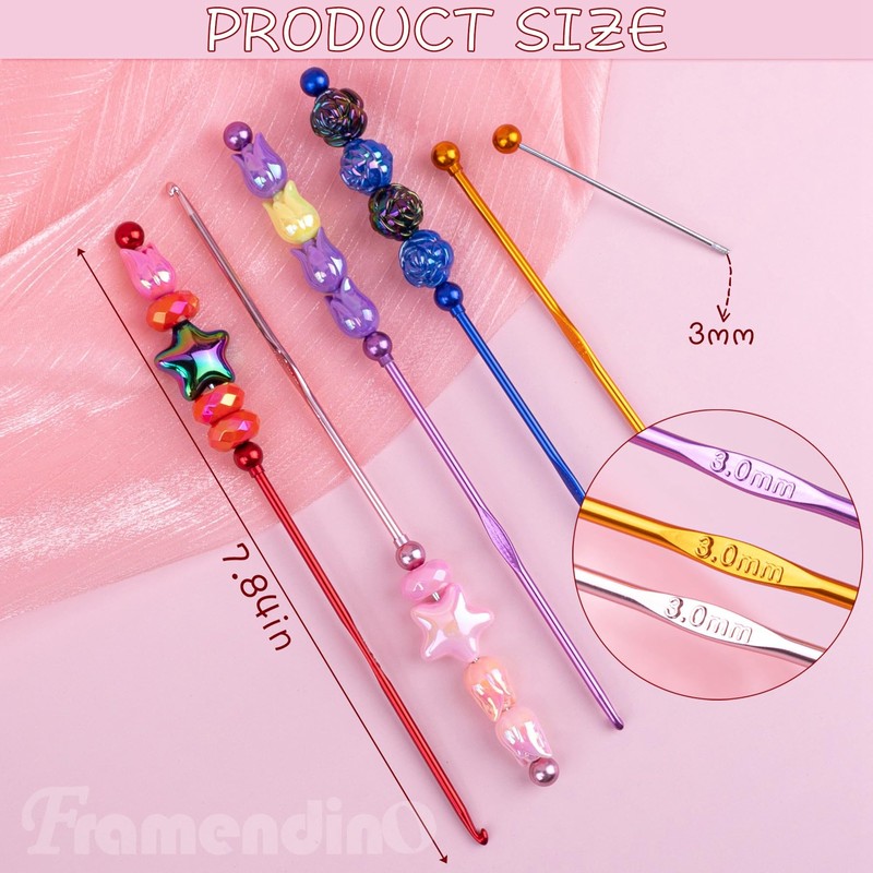Framendino, 6 Pack DIY Beadable Crochet Hooks Knitting Needles Set