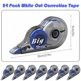 24 Pcs Correction Tape Eraser Original Correction Wide Tape Easy to Use White Tape Applicator Translucent Dispenser Shows for School Office Note Journal Scrapbooking, 0.2 Inch x 39.4 Feet