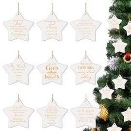 Sieral 9 Pcs Christmas Christian Star Hanging Ornament Bulk Bible Verse Ceramic Religious Party Favor Star Ornament with Bag for Women Church