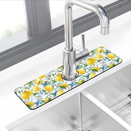 Kitchen Sink Splash Guard Mat Watercolor Lemon Blue Geometric Absorbent Fast Drying Mat Faucet Draining Mat Sink Splash Guard Behind Faucet Drip Catcher for Kitchen Bathroom 5.5”×15”