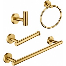 Juego de accesorios para baño 4 piezas – Acabado dorado, montaje en pared