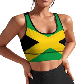Muishi Jamaica Flag Sports Bras for Women with Removable Pads Yoga Crop Tank Tops Fitness Exercise Workout Running Top XL