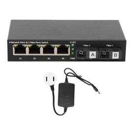 Fiber Media Converter 6 Ports 10 100 1000Mbps RX1550nm 20km Extension Gigabit Ethernet Switch for Network 100‑240V US Plug