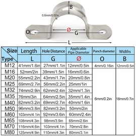 U-pipe clamps, 40 mm, pipe holder, stainless steel, 304 mounting clamp, pipe clamp, stainless steel pipe fastenings, 20 pieces