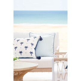 Hofdeco Premium Coastal Hampton Style Patio Indoor Outdoor Pillow Cover Only, 20"x20" Water Resistant for Backyard, Couch, Blue Stripe
