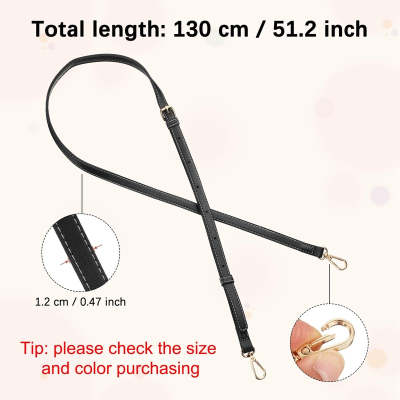 TIXIPEM 1Pcs Adjustable Leather Purse Straps 51.2 inch, Black, Gold