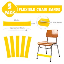 WNSIRVY 5 Pack Chair Bands for Kids with Fidgety Feet, ADHD Tools for Kids, Improve Focus & Reduce Restlessness, Chair Bands for Sensory ADHD ADD Autism - Classroom & Home Must Haves (Yellow)