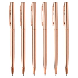 PATIKIL Rose Gold Metal Slim Ballpoint Pens, 6Pcs Bulk Metallic Slim Retractable Pen Black Ink 1mm Medium Point for Wedding Guest Book Business Office, Style 1