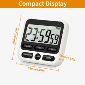 Digital Kitchen Timer 24 Hour Clock and Alarm Function with Silent or Alarm Manual Switching Count UP or Down and Memory Function for Cooking, Baking, Meeting