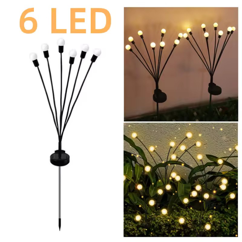 4 Pack 6 LED Solar Firefly Garden Lights with Warm