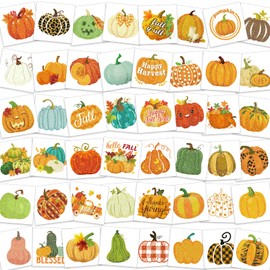 HOWAF 96pcs Glitter Fall Pumpkin Temporary Tattoos Autumn Harvest Tattoos Stickers for Kids Girls Boys Decor, Glittery Thanksgiving Pumpkin Fake Tattoos Pumpkin Face Tattoos for Fall Gift Bags Fillers