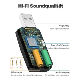 MillSO USB External Sound Card with Internal Recording Function for Podcast, Recording, Vocals, USB Male to 2 × 3.5 mm Female Headset Adapter for PC, Laptop, Tablet, Headphones, Microphone - Black