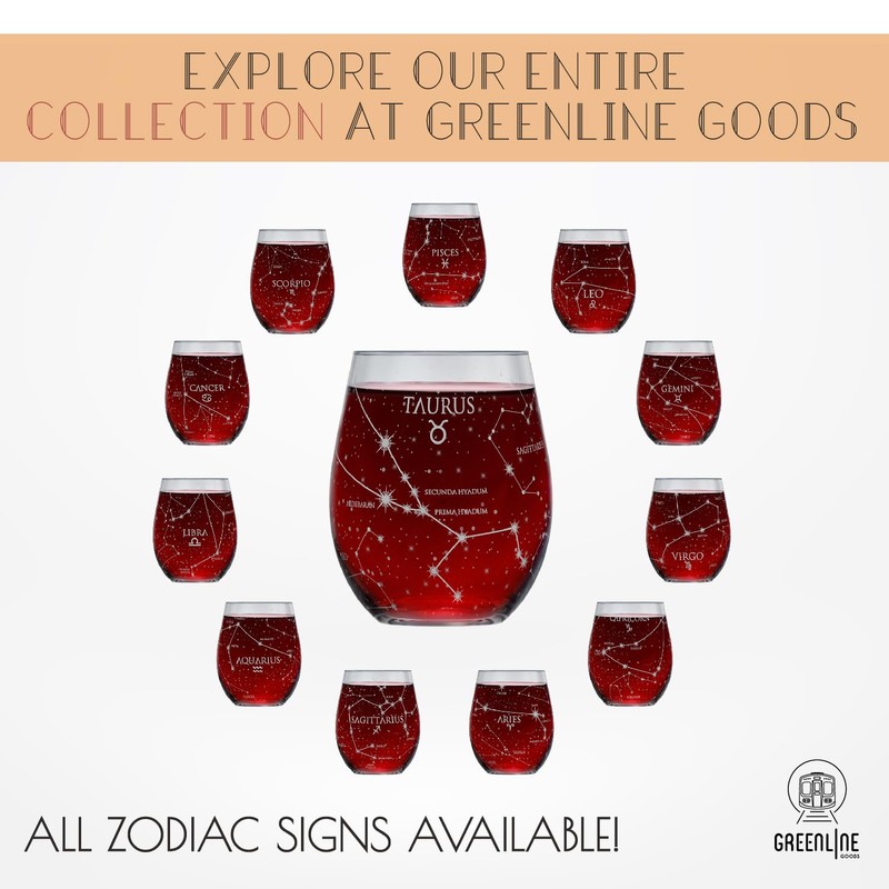 Greenline Goods Taurus Stemless Wine Glasses Zodiac Taurus Set Hand