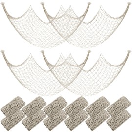 Wowangce 12 Pack Natural Fish Netting Decorative 80 x 40 Inch Fish Net Decorations for Pirate Party Ocean Beach Wall Hanging Decoration Nautical Sea Party Decorations Photo Picture (White)