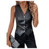 SweatyRocks Women's PU Leather Button Down V Neck Sleeveless Jacket