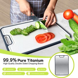 Titanium Cutting Boards, Double Sided Cutting Board for Kitchen, Metal Meat Cutting Board Double Sided Food Grade, Pure Titanium and Wheat Straw PP, Easy to Clean Large 15.2”×10.5” (1 Pcs）