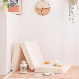 Tiita Kids Floor Mattress, Toddler Trifold Futon Mattress, Portable Foldable Floor Mattress for Baby Girls and Boys, Plush Beige