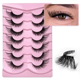 KOKAY False Eyelashes Fluffy Cat Eye Lashes Faux Mink Lashes Natural Wispy Strip Volume Lashes 6D Eye Lashes 7 Pairs Look Like Extensions (Y04,20mm)