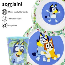 Sorrisini Reusable Children's Tableware Set, Children's Plate for Nursery, Shovel, Baby Set with Plate, Bowl, Cup 260, Weaning First Meal Set, Hard Plastic, Bluey