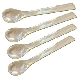 EDZARD Set of 4 Egg Spoons Mother of Pearl (Square Ends, Length 11 cm), Handmade, Real Sea Mother of Pearl, 100% Natural Product, Caviar Spoon, Mother of Pearl Spoon for Egg and Caviar, Elegant