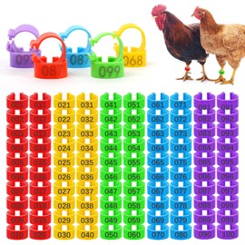ZukoCert 100 Pack 16mm Numbered Chicken Leg Bands 001-100, Multi-Color Clip-On Chicken Tags for Legs, Reusable Poultry Identification Rings for Gamefowl Supplies, Chickens, Ducks & Gallos