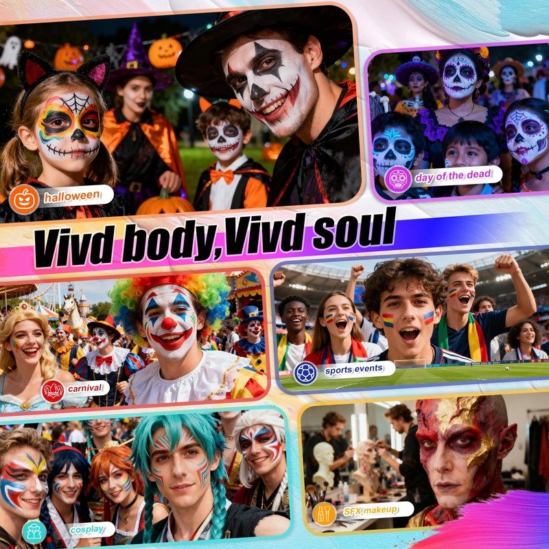 VIKUKIV 14 Colors Face Body Paint Kit Professional Water Based