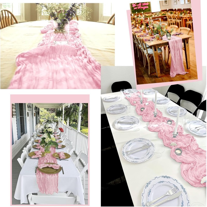 4 Pack Pink Table Runner 17 x 108inch Cheesecloth Table