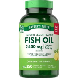 Nature's Truth Burpless Fish Oil 2400mg | 250 Softgels | 720 mg Omega 3 |...