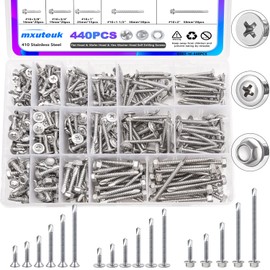 mxuteuk 440PCS #8#10 Self Tapping Screws for Metal 410 Stainless Steel Screws Assortment Set Truss Head & Hex Head & Flat Head Self Tapping Screws (Length 1/2" to 2")