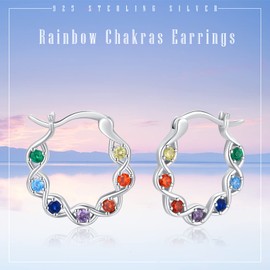 Rainbow Chakra Earrings for Women, 925 Sterling Silver Chakra Hoop Earrings, Hypoallergenic, Colourful Rainbow Earrings, Jewellery Gift for Birthday, Christmas, Sterling Silver