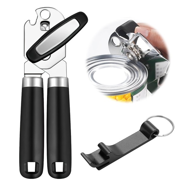 Manual Can Opener, 3-in-1 Stainless Steel Can Opener with Non-Slip