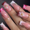 HOSAILY 3D Sakura Pink Flower Press on Nails Medium Square,