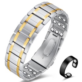 Vicmag 3X Magnetic Bracelet for Men Pure Titanium Bracelet 3500 Gauss Ultra Strength Magnets Adjustable Wristband with Adjustment Tool & Gift Box (Pure Titanium Silver Gold)