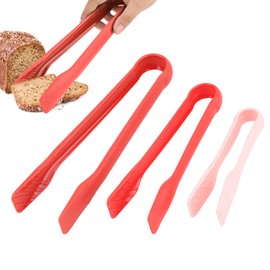 3PCS Serving Tongs Plastic Kitchen Tongs Reusable Non-Stick Party Essential for Cooking Oven Baking Salad Steak Vegetable Ice Serving Tools Utensil Set(Red)
