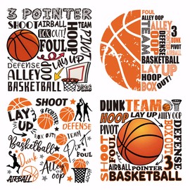 SUPERDANT 4PCS Basketball Iron on Transfer Paper DIY Sports Heat Transfer Sticker Washable Iron-on Decals for T Shirts DTF Transfers Ready to Press for Kids Clothing Backpacks Bag Jackets