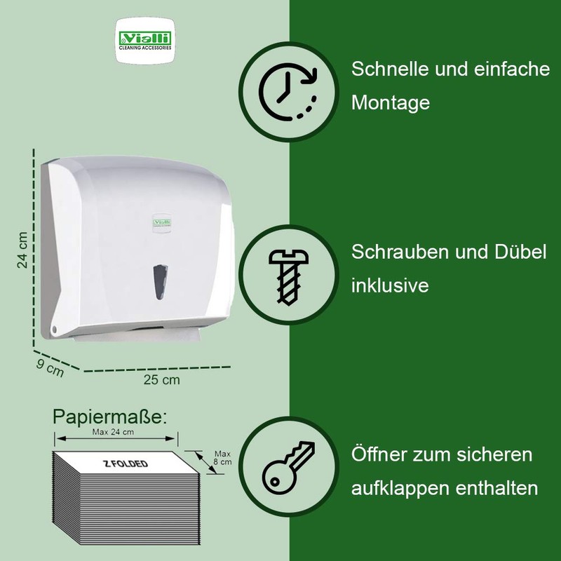Vialli Paper Towel Dispenser for ZZ and Layered Folded Paper