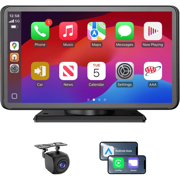 Portable Apple Carplay/Android Auto Screen for Car, 7 Inch HD