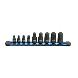 ARES 70497 - 9-Piece Metric Impact Hex Driver Set - Chrome Moly Steel Construction and Manganese Phosphate Coating - Includes Storage Rail - Low Profile and Designed for Impact Use
